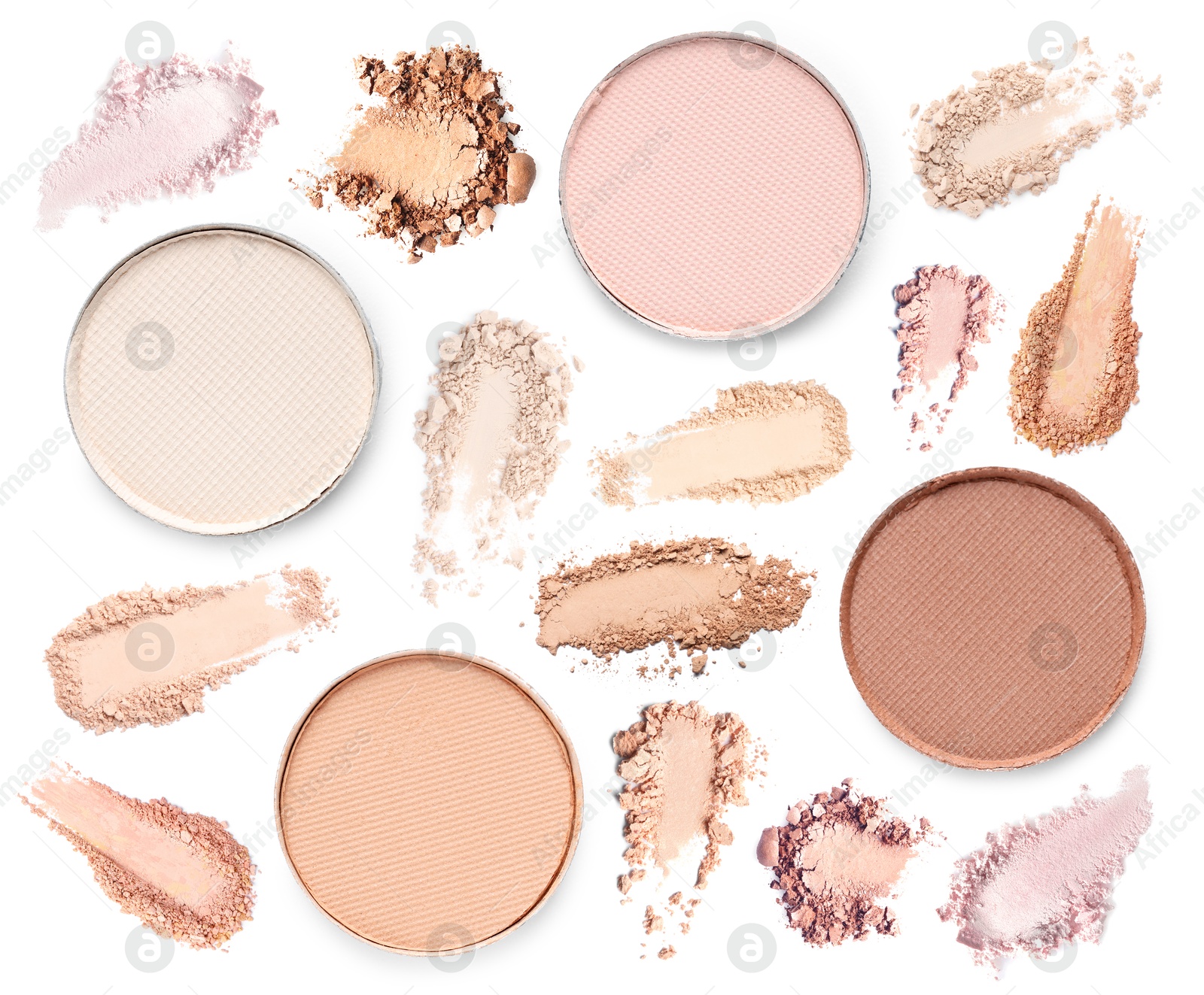 Image of Different makeup products on white background, set. Palette of decorative cosmetics