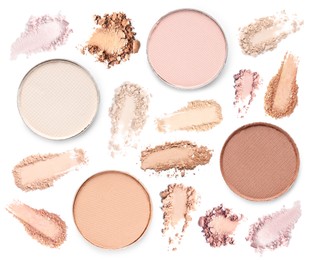 Image of Different makeup products on white background, set. Palette of decorative cosmetics