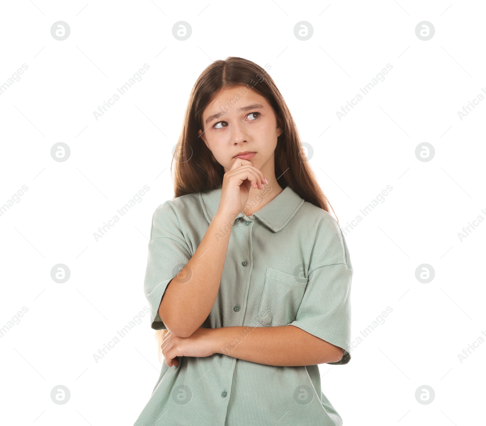 Portrait of teenage girl on white background Photo of Portrait of teenage girl on white background