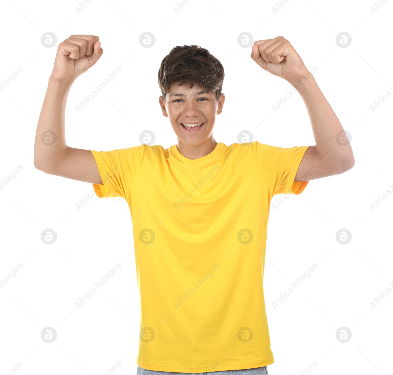 Portrait of teenage boy on white background Photo of Portrait of teenage boy on white background