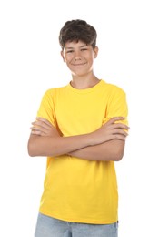 Photo of Portrait of teenage boy on white background