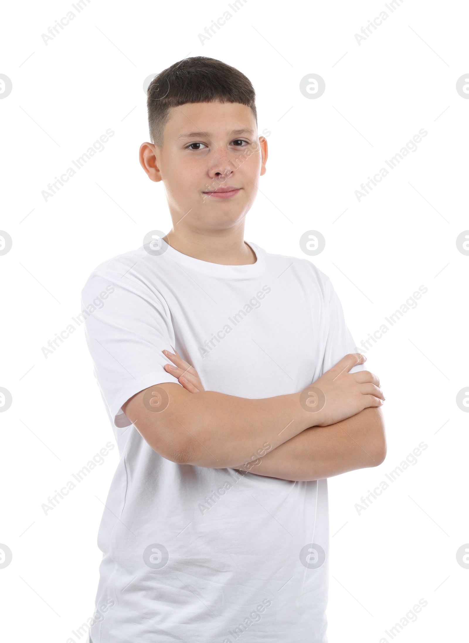 Portrait of teenage boy on white background Photo of Portrait of teenage boy on white background