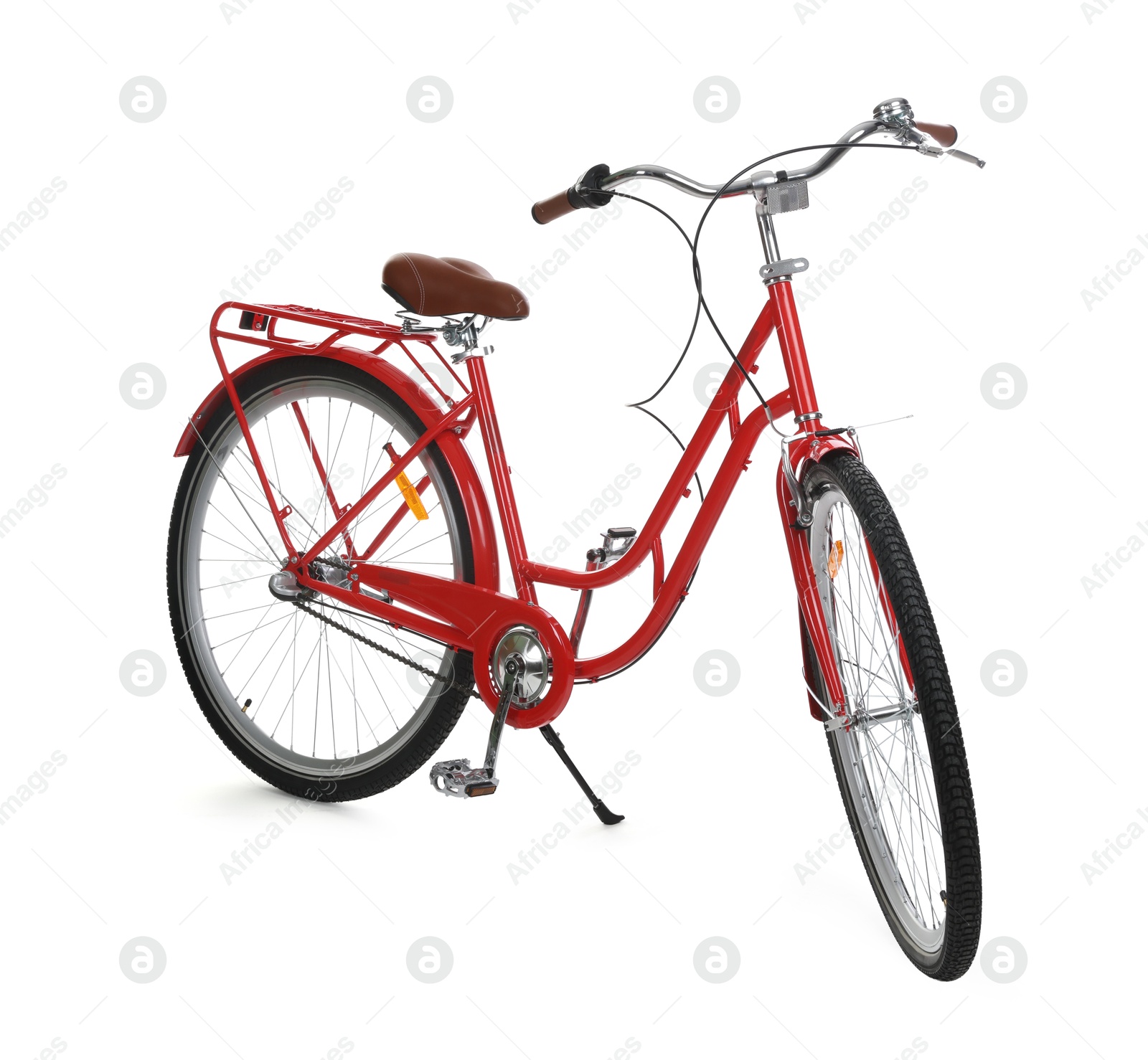 One beautiful red bicycle isolated on white Photo of One beautiful red bicycle isolated on white