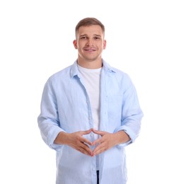 Photo of Portrait of smiling psychologist on white background