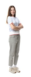 Photo of Portrait of teenage girl on white background