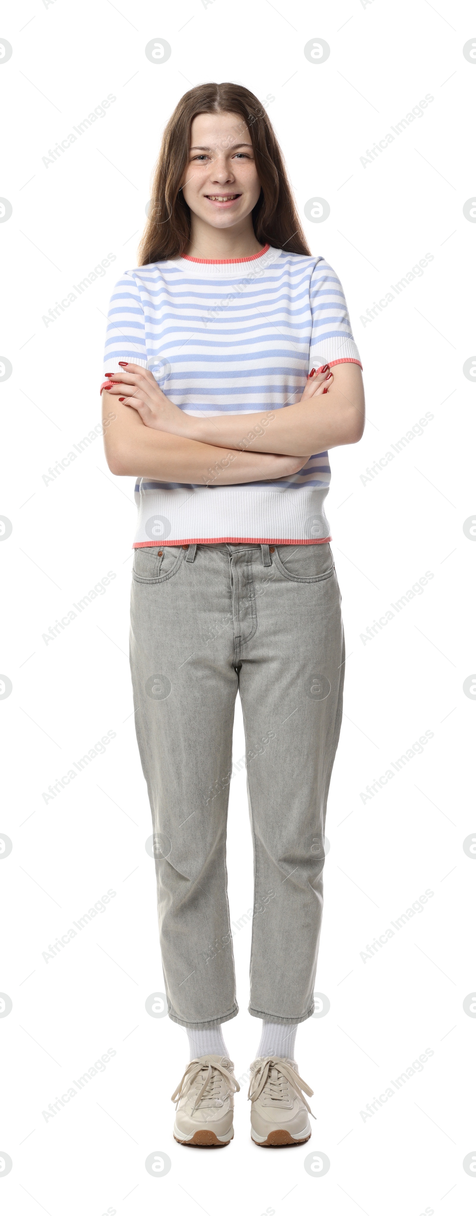 Portrait of teenage girl on white background Photo of Portrait of teenage girl on white background