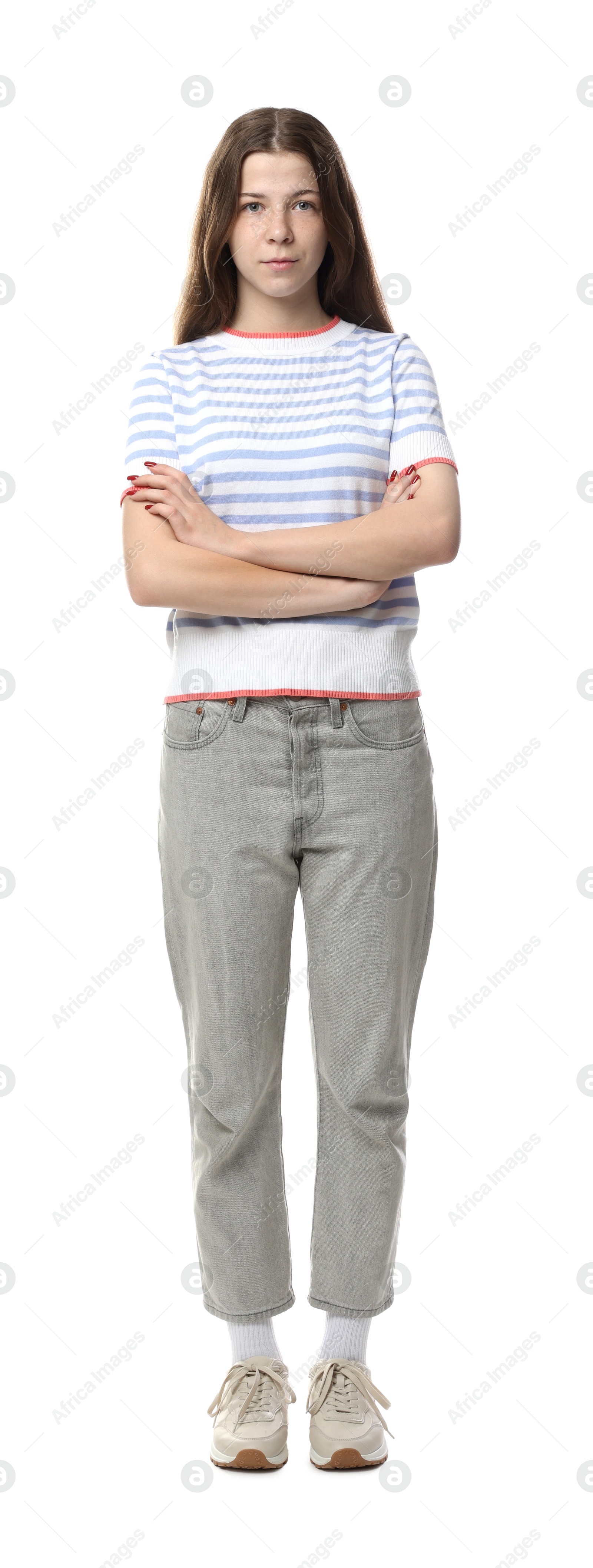 Portrait of teenage girl on white background Photo of Portrait of teenage girl on white background