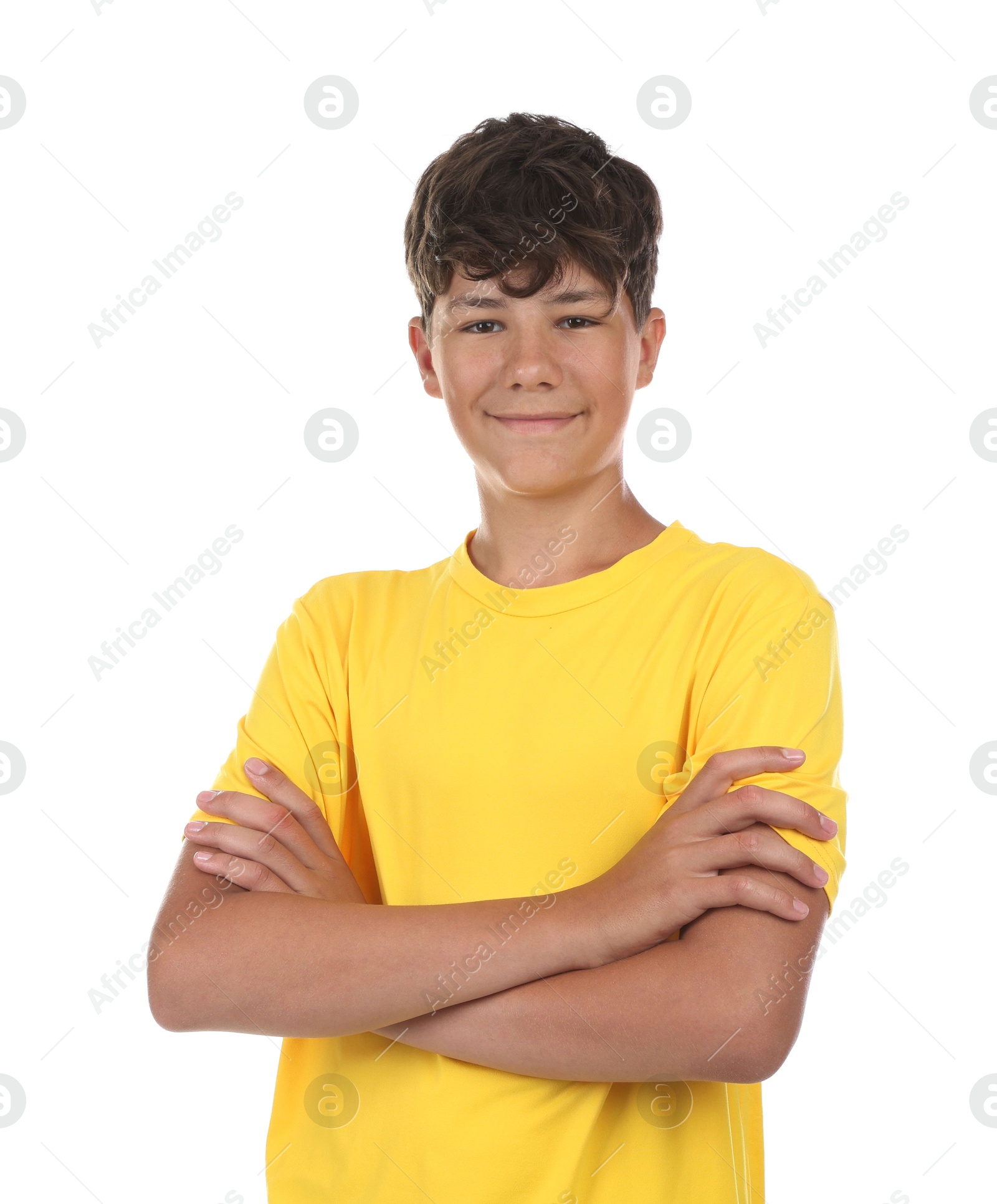 Portrait of teenage boy on white background Photo of Portrait of teenage boy on white background