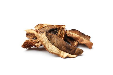 Photo of Pieces of dried mushrooms isolated on white