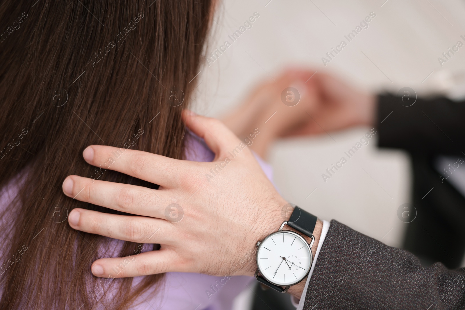 Psychologist supporting patient during therapy session in office, closeup Photo of Psychologist supporting patient during therapy session in office, closeup