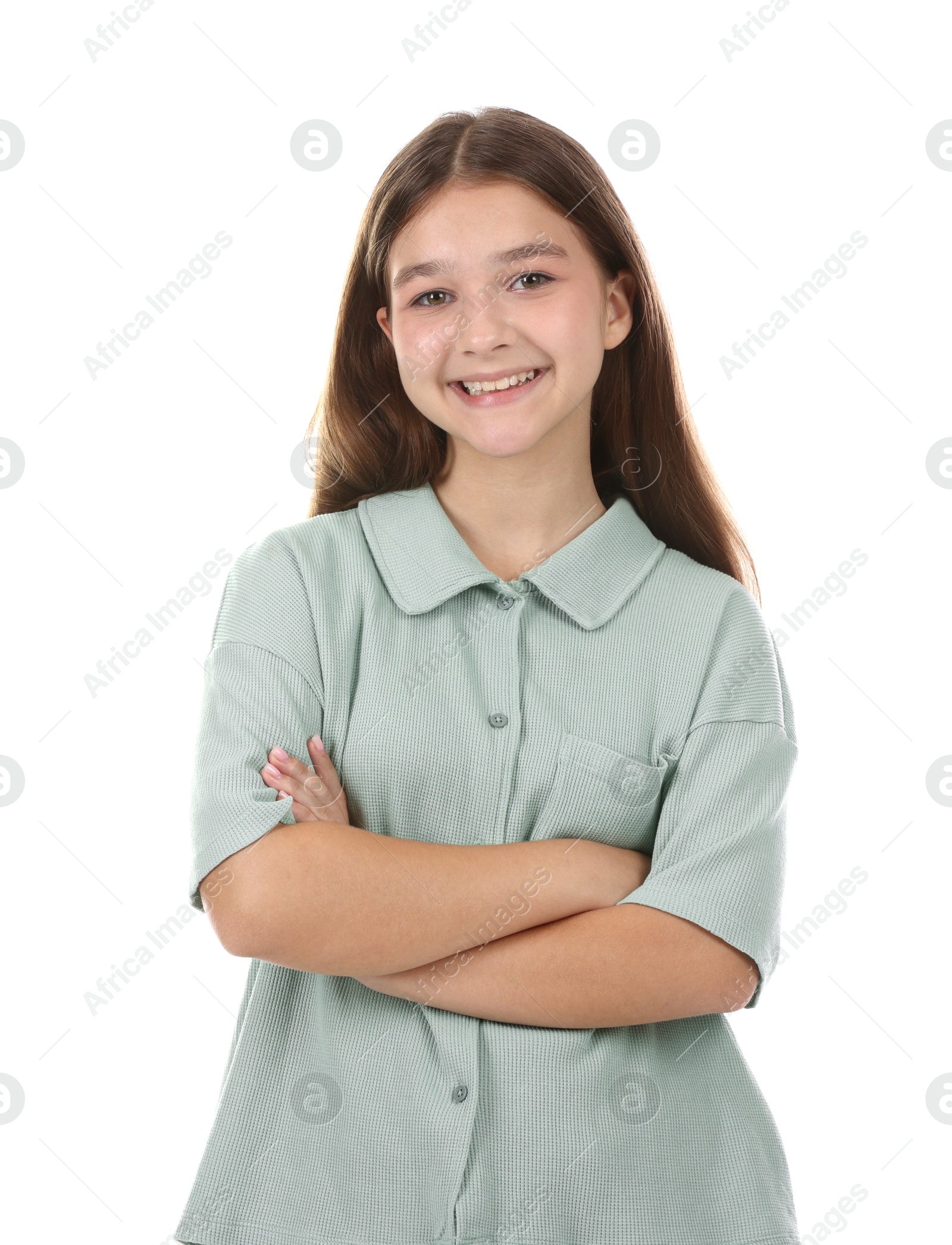 Portrait of teenage girl on white background Photo of Portrait of teenage girl on white background
