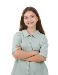 Photo of Portrait of teenage girl on white background