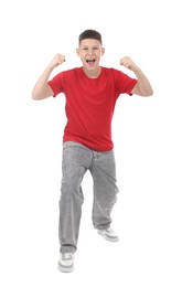 Photo of Portrait of teenage boy on white background
