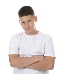 Photo of Portrait of teenage boy on white background