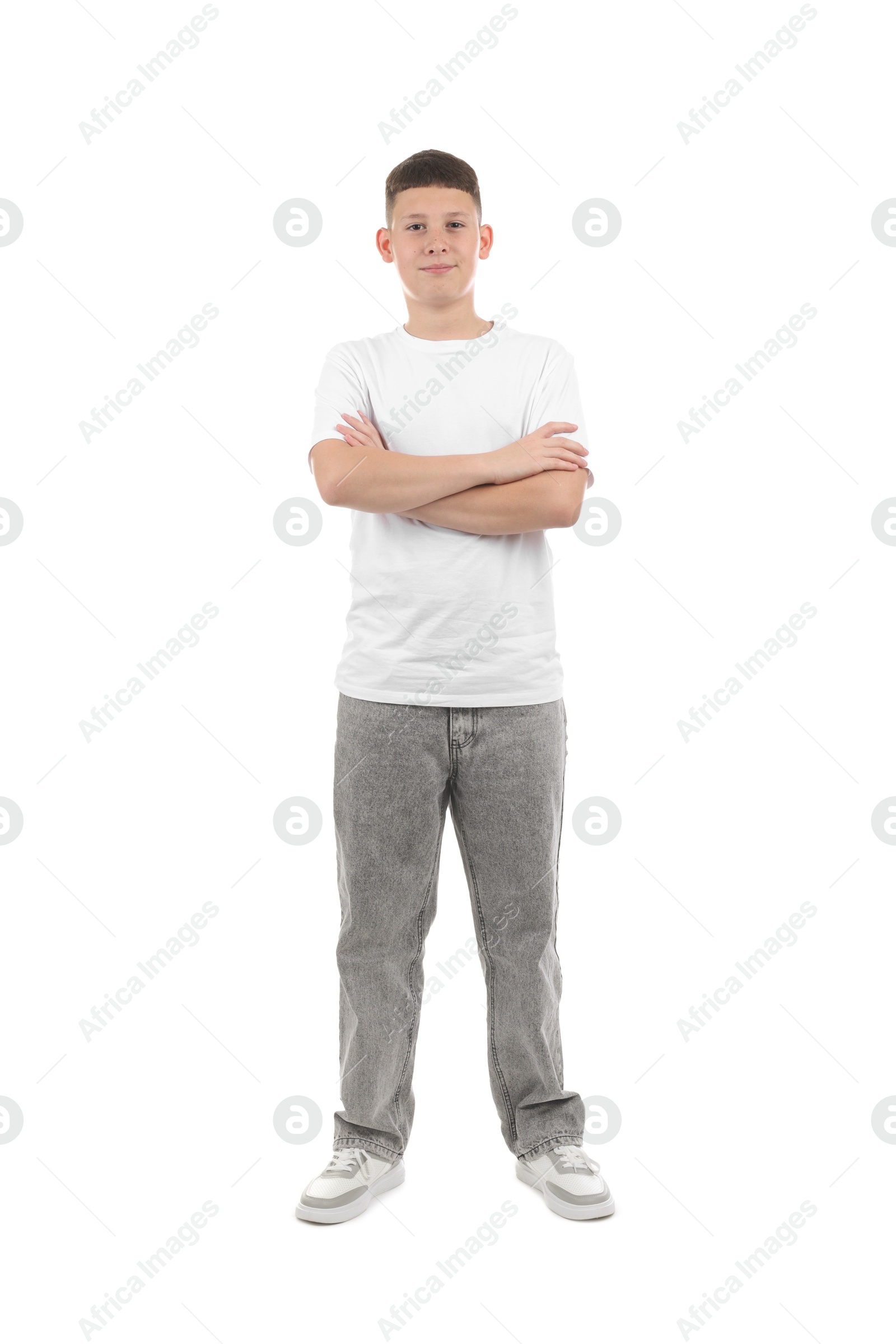 Portrait of teenage boy on white background Photo of Portrait of teenage boy on white background