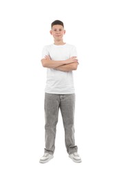 Photo of Portrait of teenage boy on white background