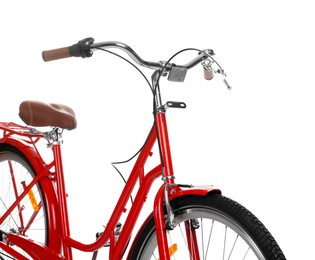 Photo of One beautiful red bicycle isolated on white
