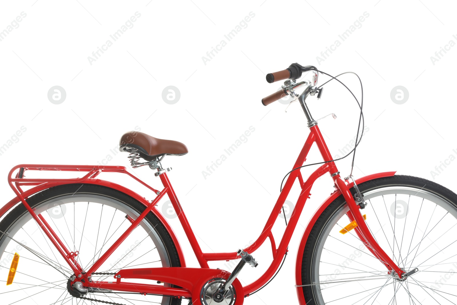 One beautiful red bicycle isolated on white Photo of One beautiful red bicycle isolated on white