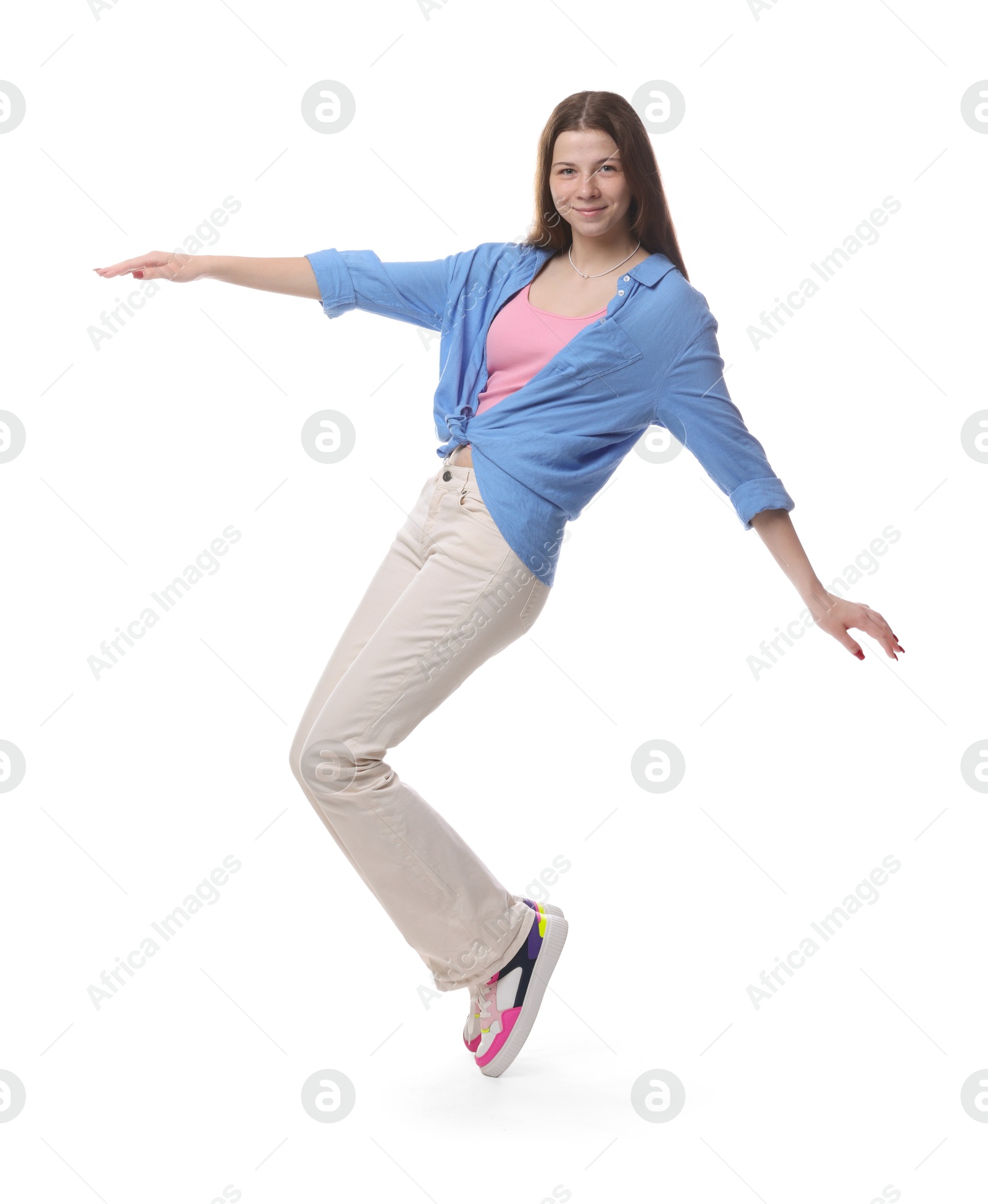 Portrait of teenage girl on white background Photo of Portrait of teenage girl on white background
