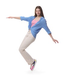 Photo of Portrait of teenage girl on white background