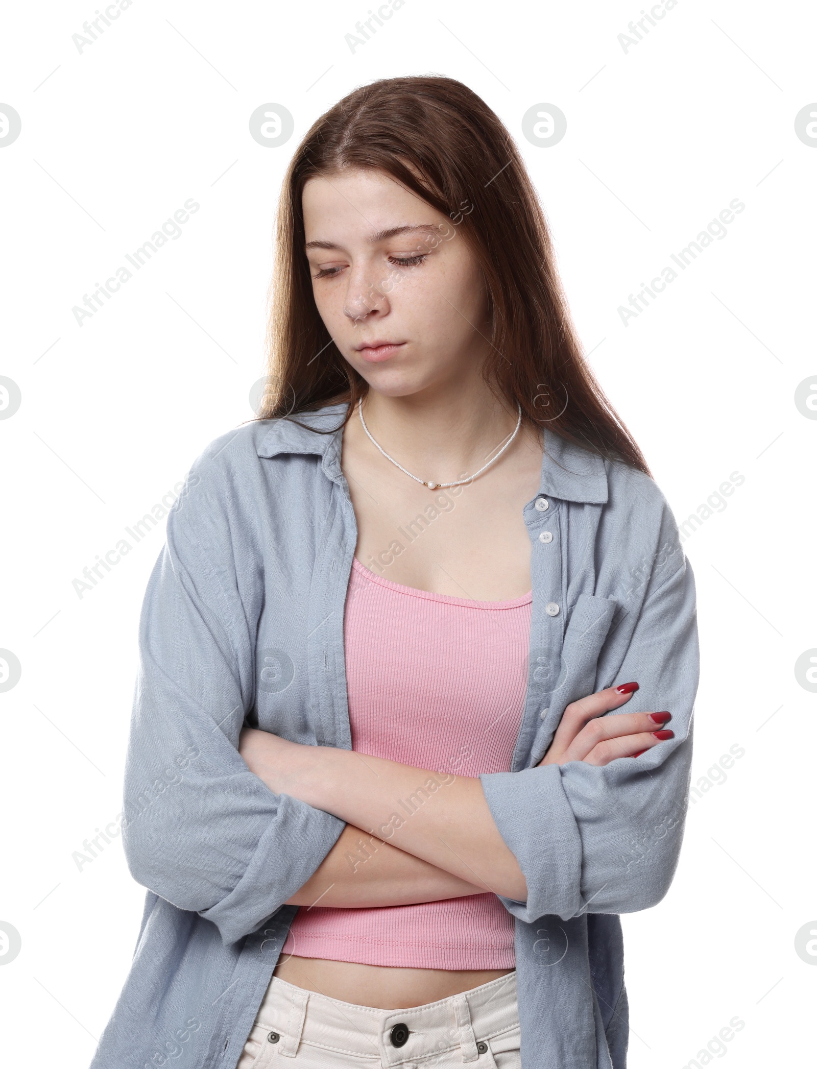 Portrait of teenage girl on white background Photo of Portrait of teenage girl on white background