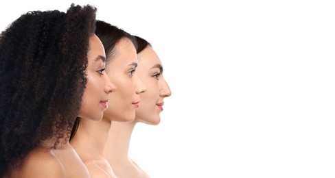 Image of Group of beautiful women on white background. Collection of different portraits