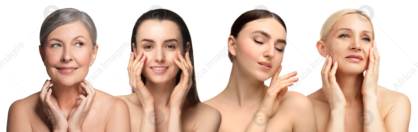 Group of beautiful women on white background. Collection of different portraits Image of Group of beautiful women on white background. Collection of different portraits