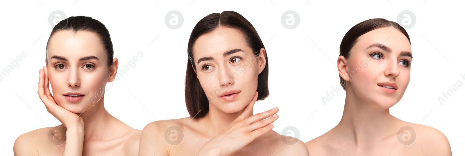Group of beautiful women on white background. Collection of different portraits Image of Group of beautiful women on white background. Collection of different portraits