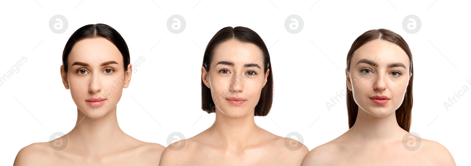 Group of beautiful women on white background. Collection of different portraits Image of Group of beautiful women on white background. Collection of different portraits