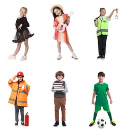 Image of Future profession. Cute children copying people from different occupations on white background
