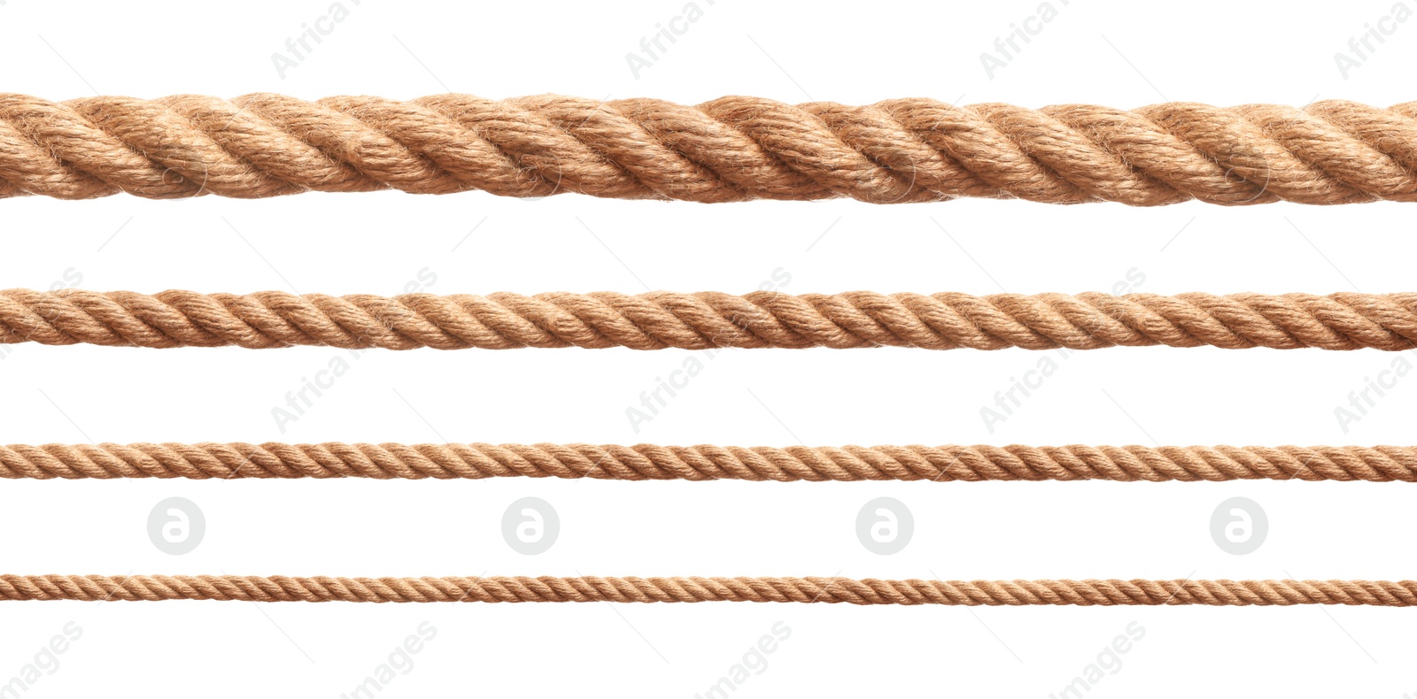 Ropes of different thickness isolated on white, set Image of Ropes of different thickness isolated on white, set