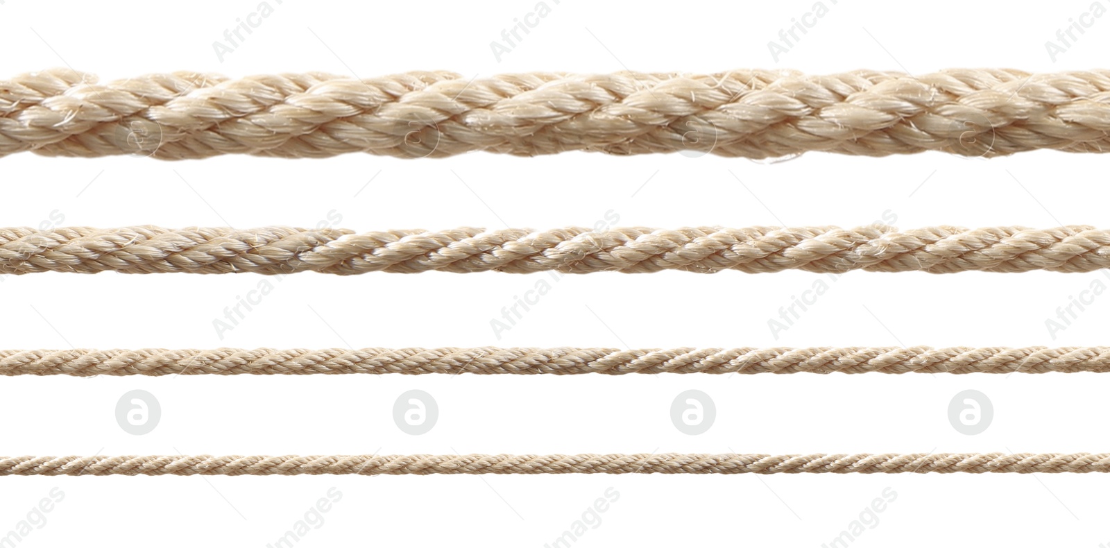 Image of Ropes of different thickness isolated on white, set