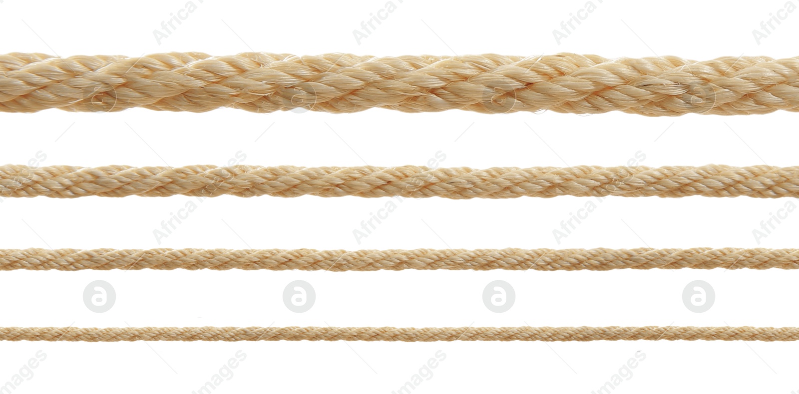 Ropes of different thickness isolated on white, set Image of Ropes of different thickness isolated on white, set