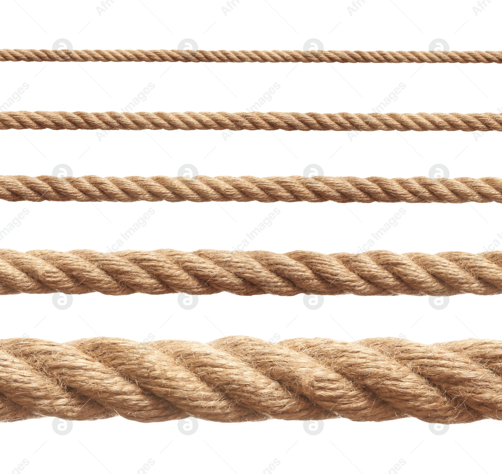 Image of Ropes of different thickness isolated on white, set