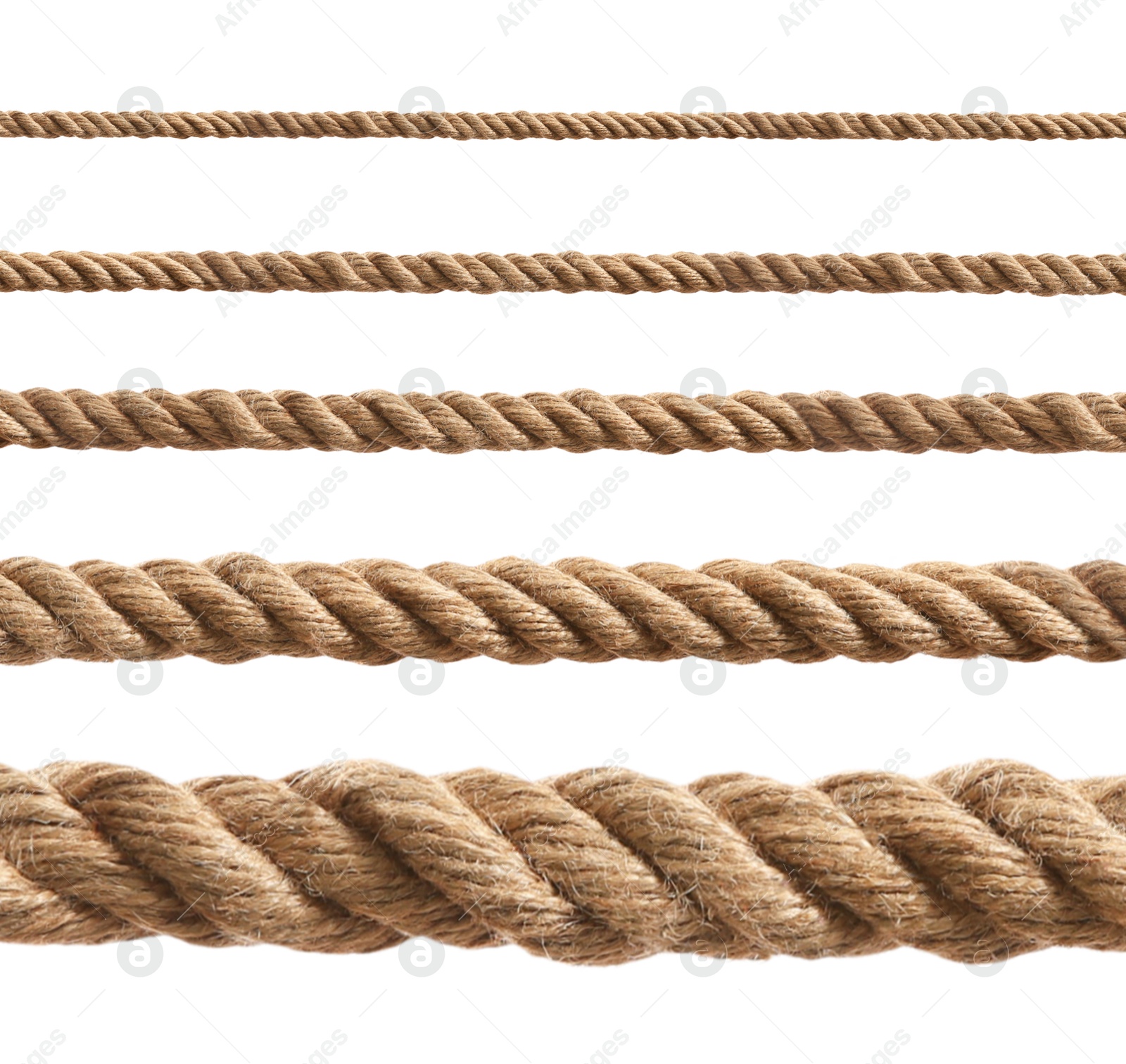 Image of Ropes of different thickness isolated on white, set