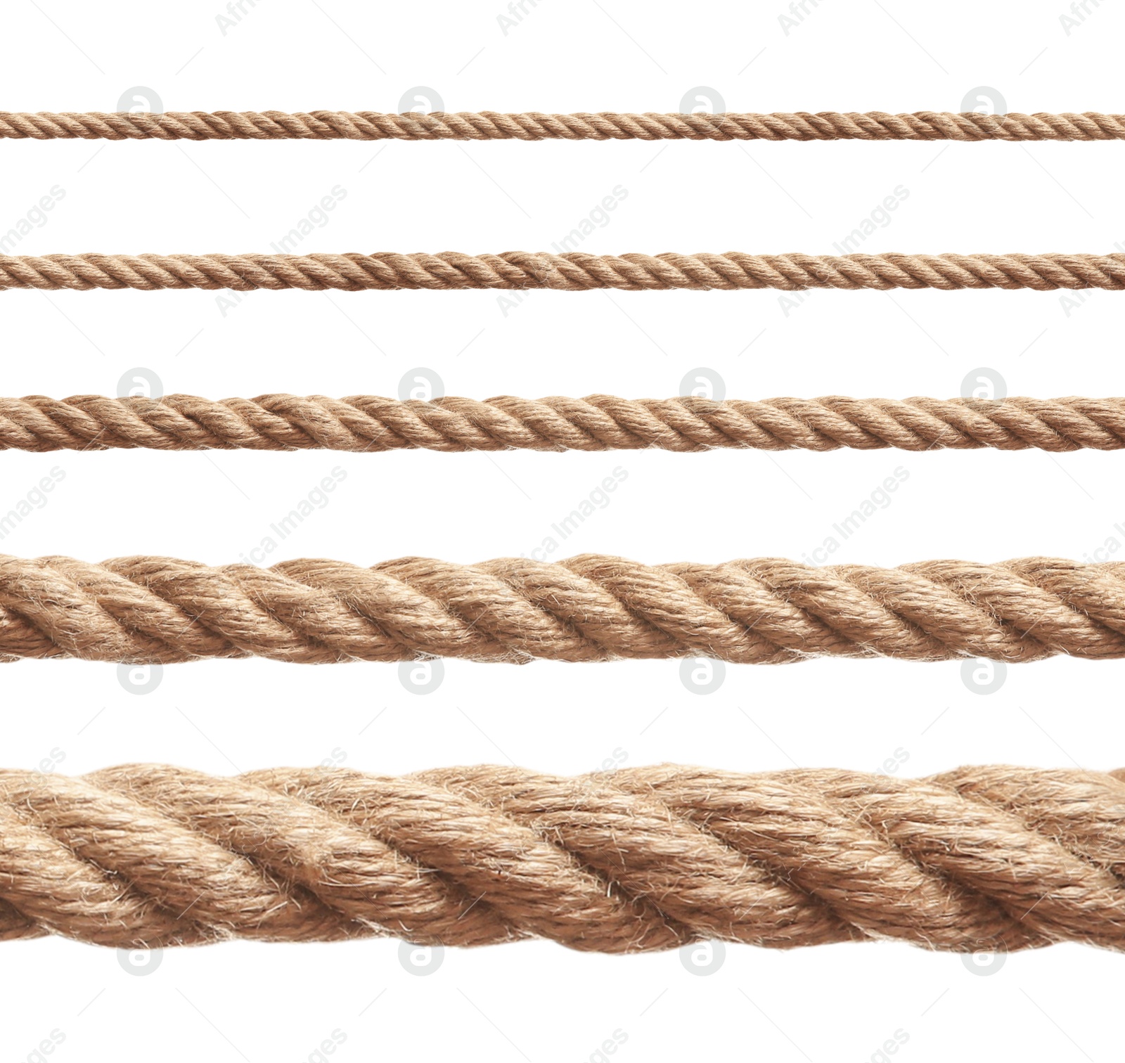 Ropes of different thickness isolated on white, set Image of Ropes of different thickness isolated on white, set