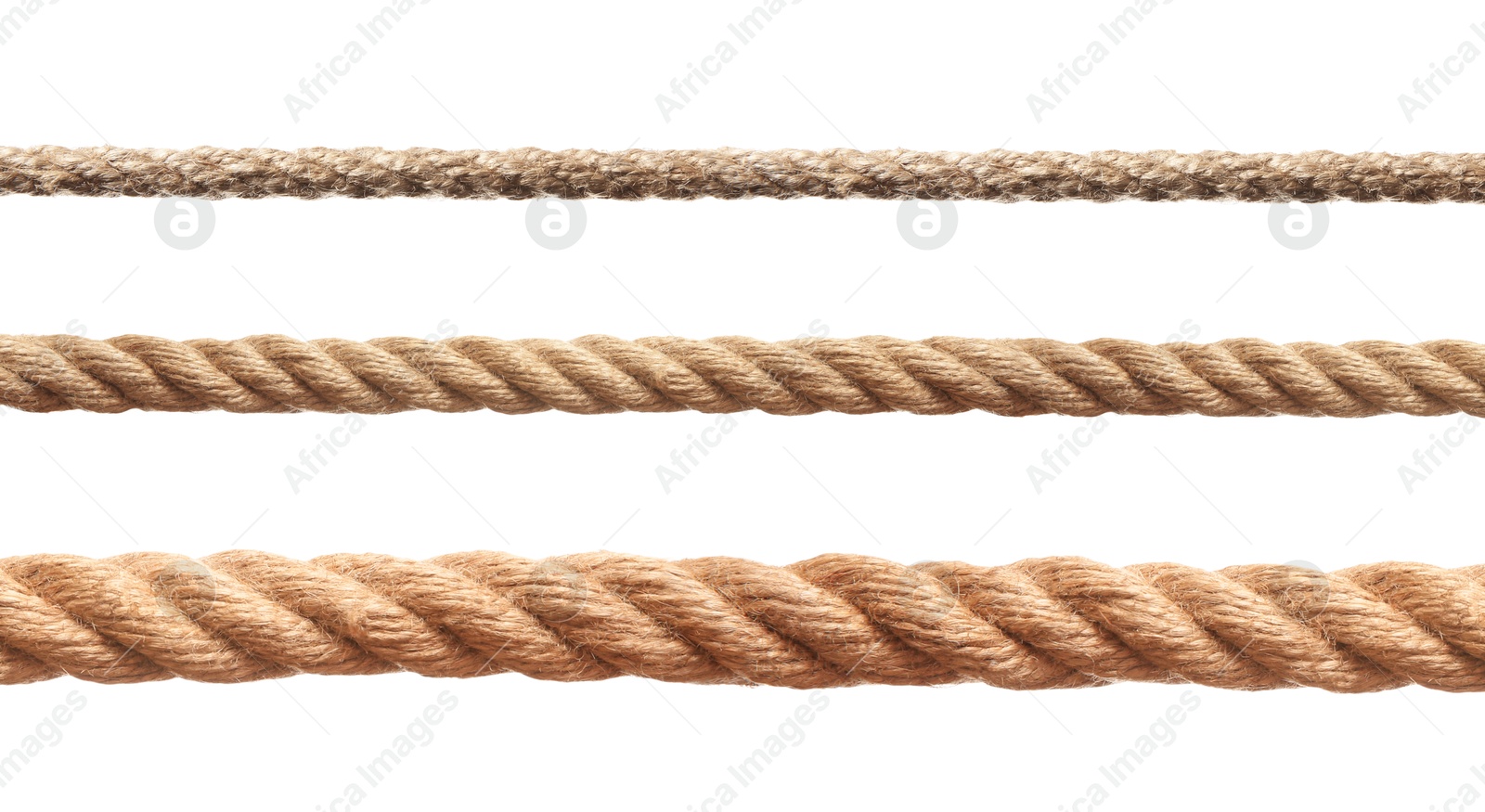 Ropes of different thickness isolated on white, set Image of Ropes of different thickness isolated on white, set