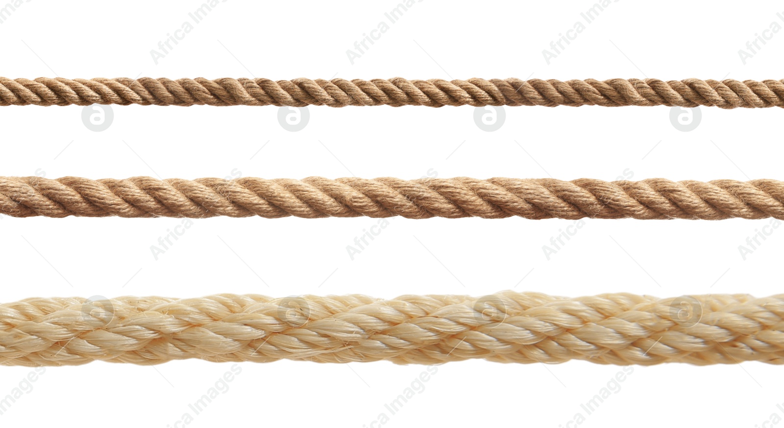 Ropes of different thickness isolated on white, set Image of Ropes of different thickness isolated on white, set