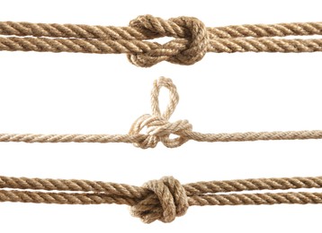 Image of Ropes with different knots isolated on white, set