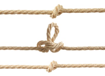 Image of Ropes with different knots isolated on white, set