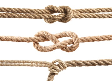 Image of Ropes with different knots isolated on white, set