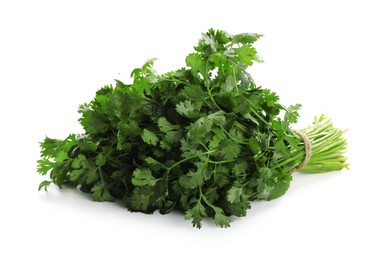 Photo of Bunch of fresh cilantro isolated on white