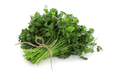 Photo of Bunch of fresh cilantro isolated on white