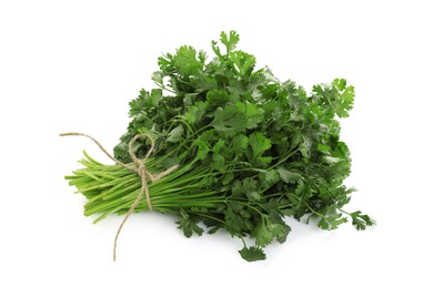 Photo of Bunch of fresh cilantro isolated on white