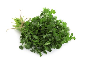 Photo of Bunch of fresh cilantro isolated on white
