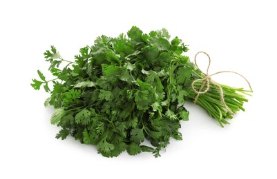 Photo of Bunch of fresh cilantro isolated on white