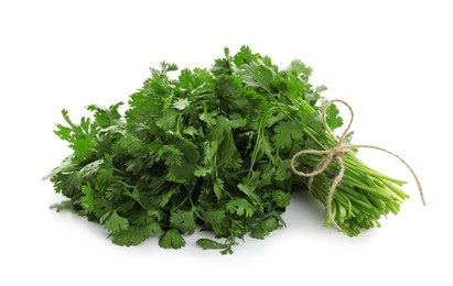 Photo of Bunch of fresh cilantro isolated on white
