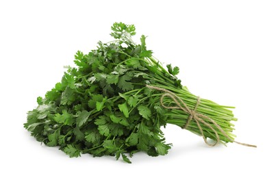 Photo of Bunch of fresh cilantro isolated on white