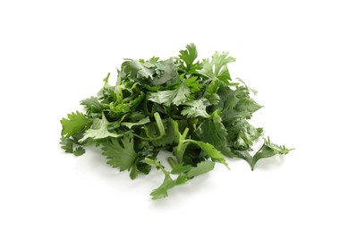 Photo of Pile of fresh cilantro sprigs isolated on white