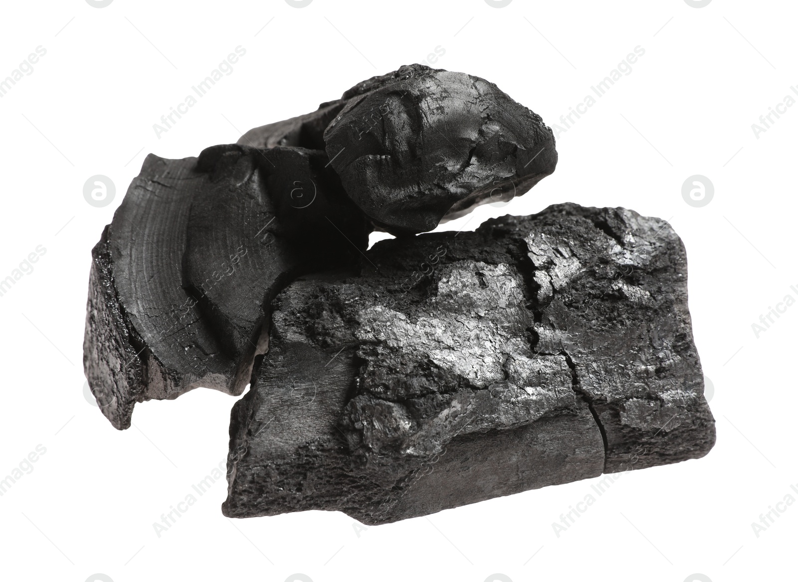 Pieces of black coals isolated on white Photo of Pieces of black coals isolated on white